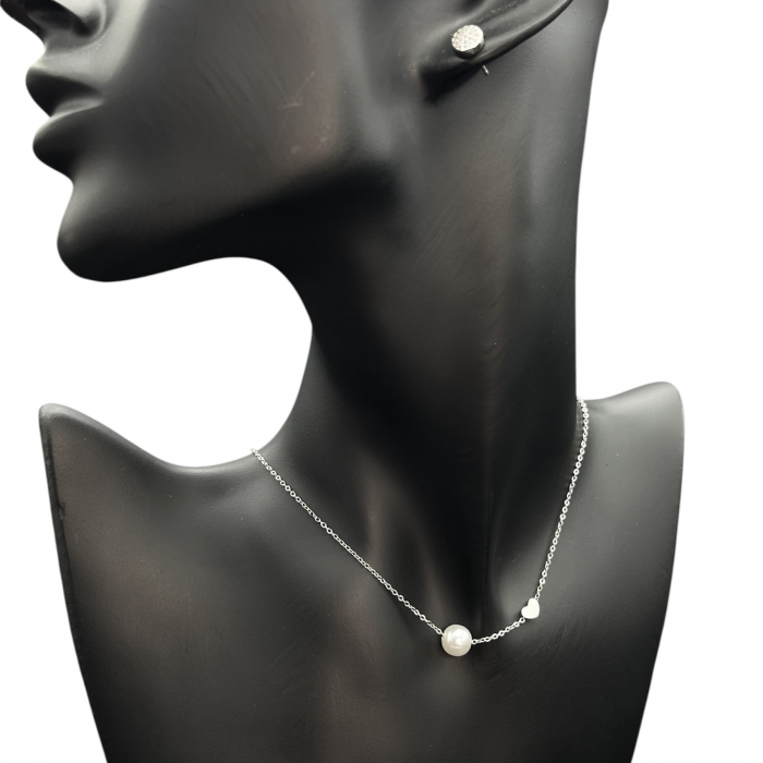 Colier Argintiu Heart + Pearl [2]