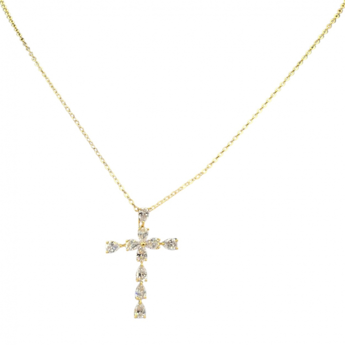 Colier Auriu Cu Pandantiv Cruce Cu Zirconia [1]