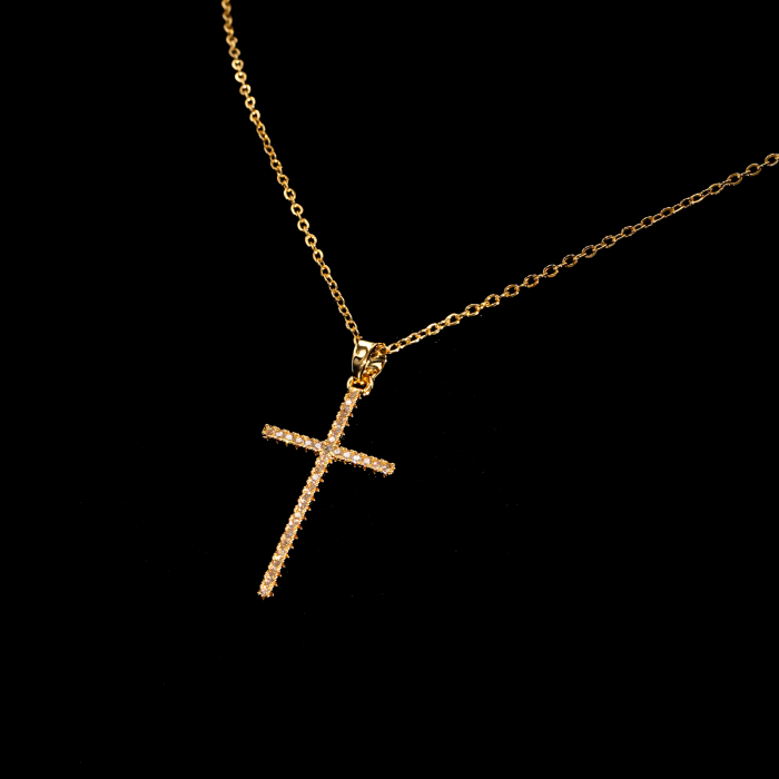 Colier Auriu Cu Pandantiv Cruce Statement Cu Cristale Zirconia [3]