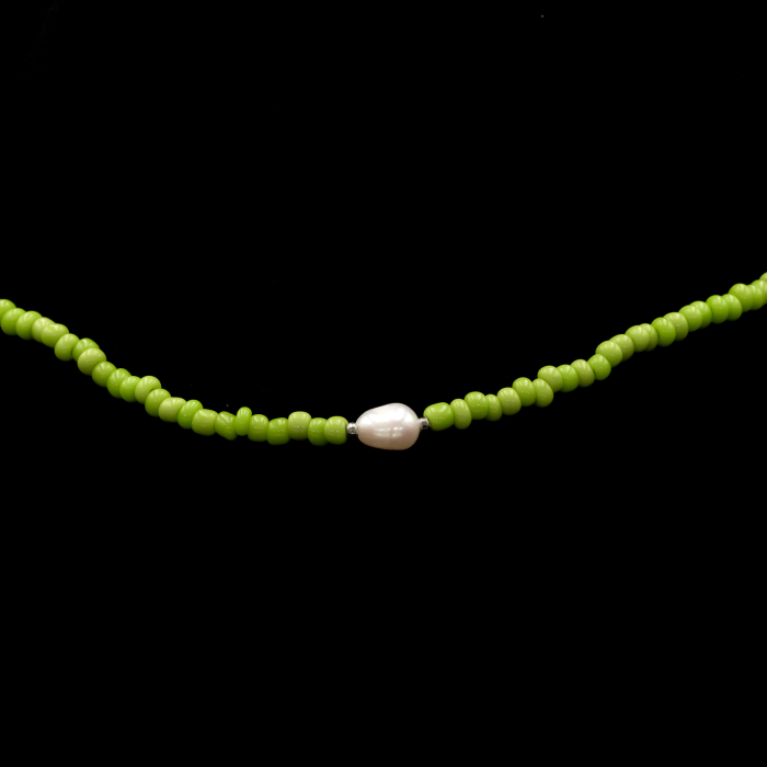 Colier Boho Din Mărgele Verzi Și Pandantiv Perlă [3]