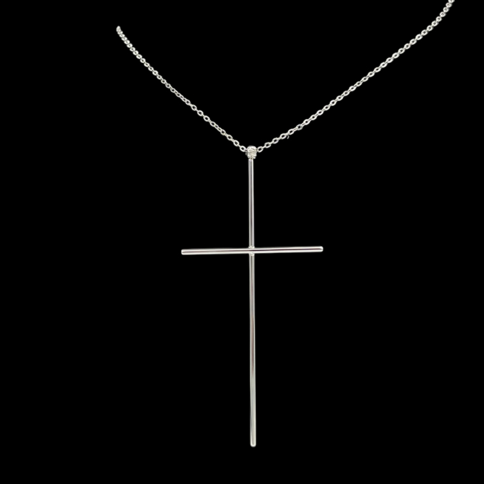 Colier Oversized Argintiu Cu Pandantiv Cruce [2]