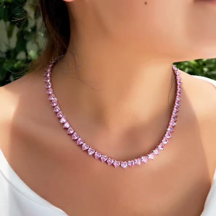 Colier Tennis Cu Cristale Roz Strălucitoare [2]