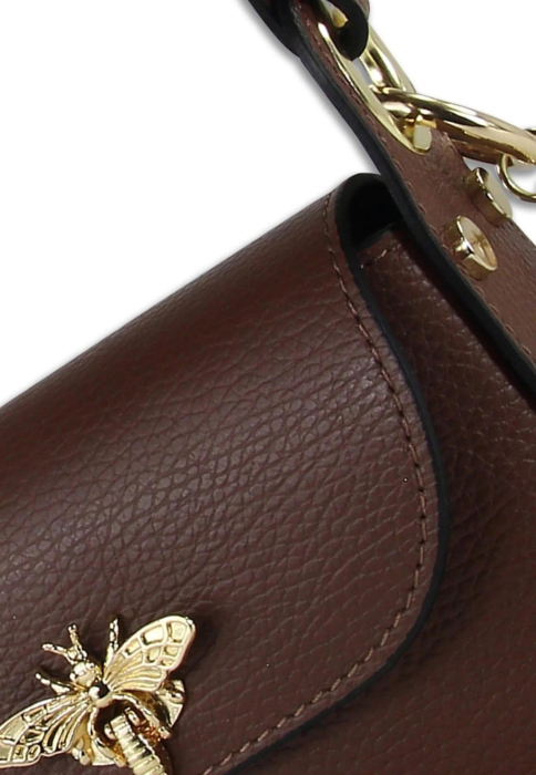 Geantă Mini Piele Naturală Cu Accesoriu Albină Chocolate [2]