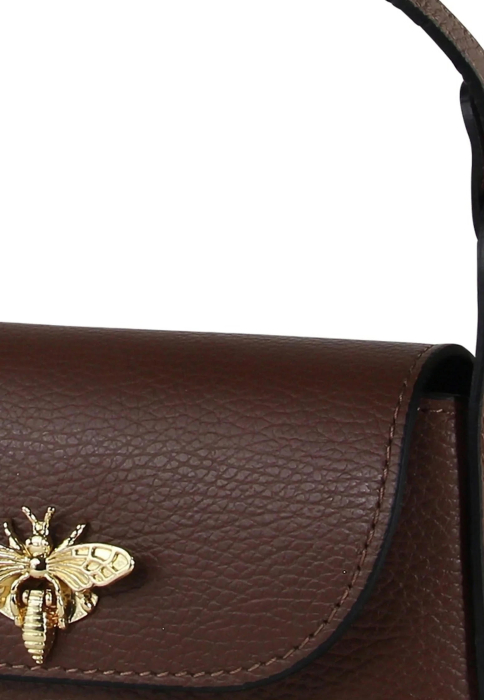 Geantă Mini Piele Naturală Cu Accesoriu Albină Chocolate [3]