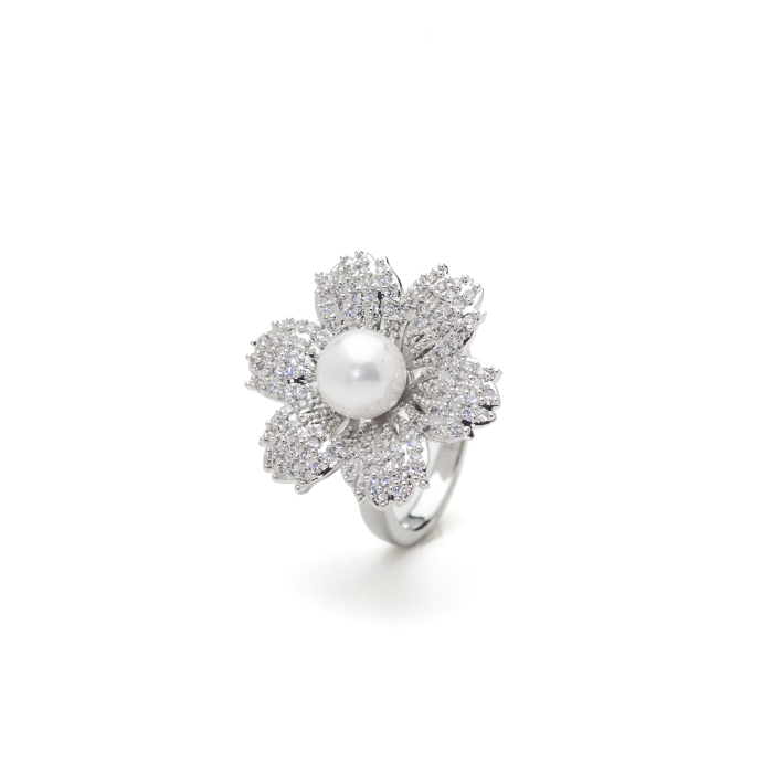 Inel Reglabil Argintiu Pearl Flower [2]