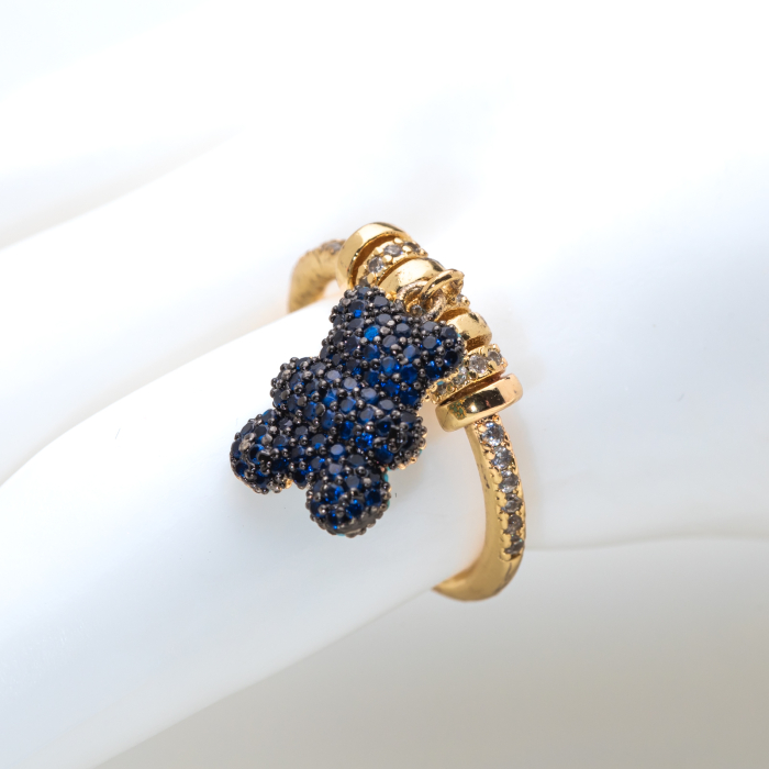 Inel Reglabil Auriu Blue Teddy Bear [3]