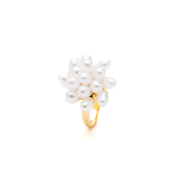 Inel Reglabil Auriu Flower Of Pearls [2]