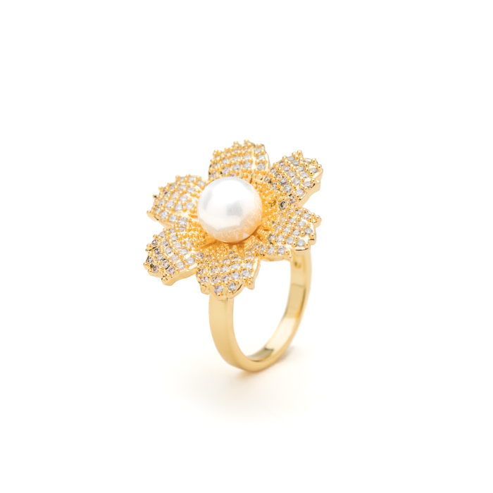 Inel Reglabil Auriu Pearl Flower [2]