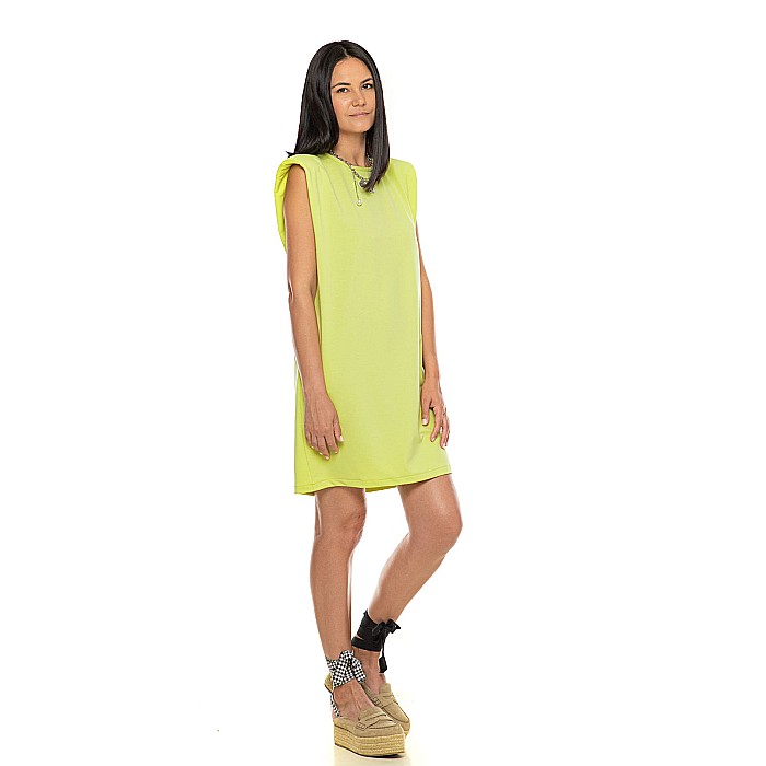 Rochie Verde Măr Cu Umeri Supradimensionați [4]