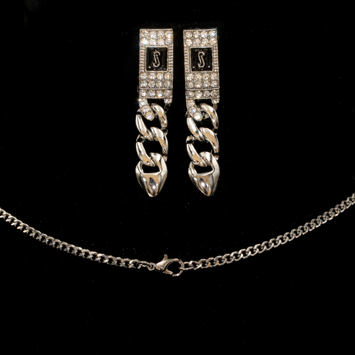 Set Placat Cu Aur Alb În Stil Monaco Colier și Cercei [3]