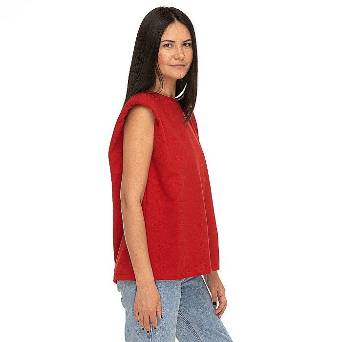 Tricou Roșu Cu Umeri Supradimensionați [3]