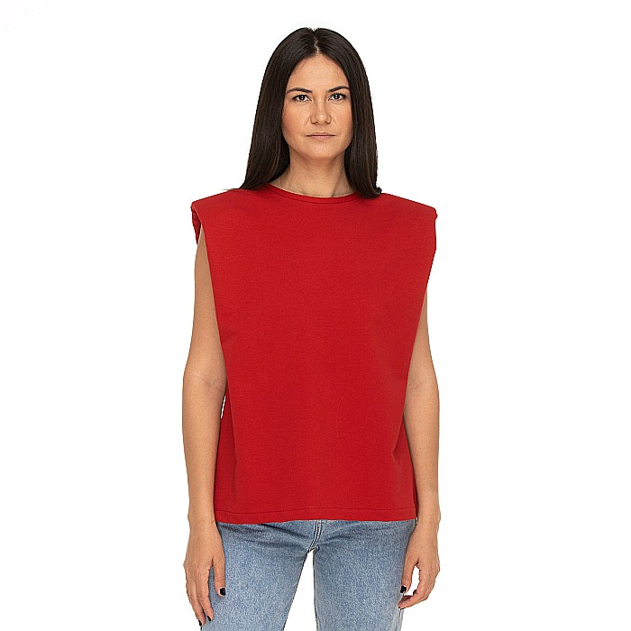 Tricou Roșu Cu Umeri Supradimensionați [2]