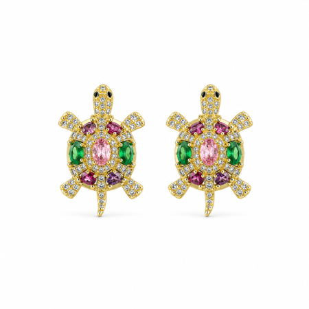 TOATE REDUCERILE - Cercei Turtle Multicolor - Broască Țestoasă Cu Cristale Multicolore
