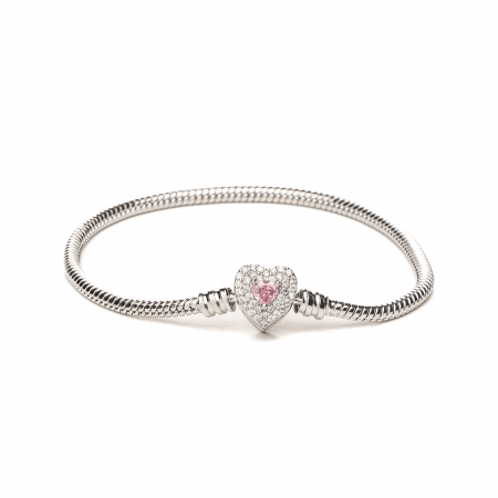 BIJUTERII - Brățară Tip Pandora Cu Un Charm În Formă De Inimă Pink