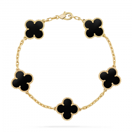 COLECȚIA BIJUTERII FLORI ALHAMBRA - Brățară Alhambra Cu Flori Onyx
