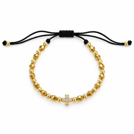 TOATE REDUCERILE - Brățară Aurie Unisex Cu Pandantiv Cruce Cu Cristale