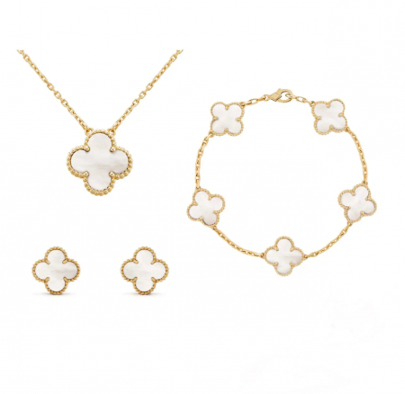 CERCEI - Set Bijuterii Flori Albe Sidef