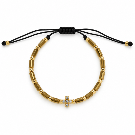 TOATE REDUCERILE - Brățară Aurie Unisex Reglabilă Cu Pandantiv Cruce Golden Faith