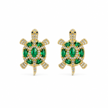 TOATE PRODUSELE - Cercei Turle Emerald - Broască Țestoasa Cu Cristale Verzi