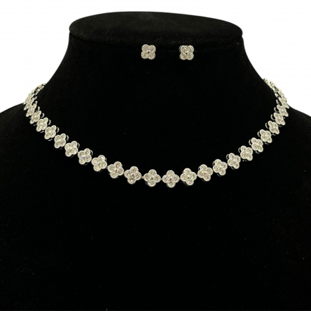 COLIERE TENNIS - Set Tennis Silver Flower Colier + Cercei
