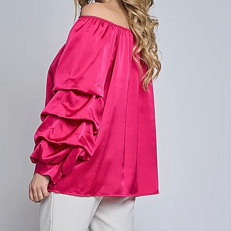BLUZE - Bluză Satin Roz-Ciclam