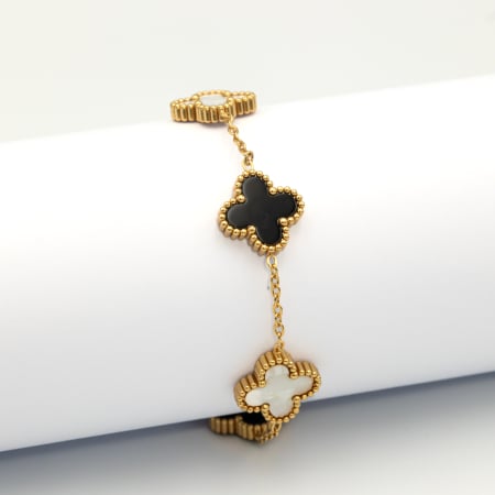 NOUTĂȚI - Brățară Alhambra Cu Flori Black&White