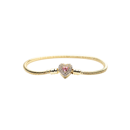 BIJUTERII - Brățară Aurie Tip Pandora Cu Charm Pink Heart