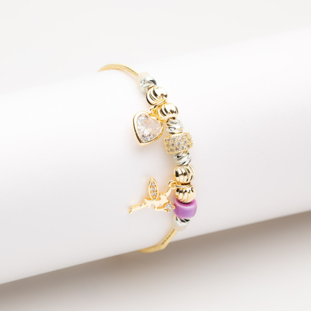 TOATE PRODUSELE - Brățară Aurie Tip Pandora Cu Charmuri Purple Fairy