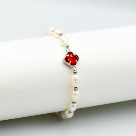 BRĂȚĂRI - Brățară Cu Perle Naturale Și Pandantiv Roșu Alhambra