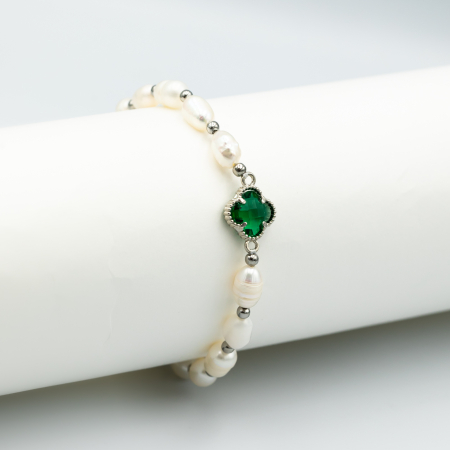 BRĂȚĂRI - Brățară Cu Perle Naturale Și Pandantiv Verde Alhambra