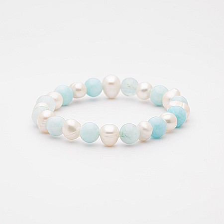 REDUCERI - Brățară Handmade Din Pietre Naturale Aquamarine și Perle