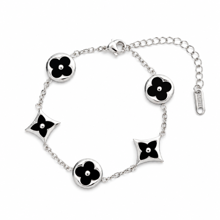 Brățară LV Argintie Black Flowers [0]