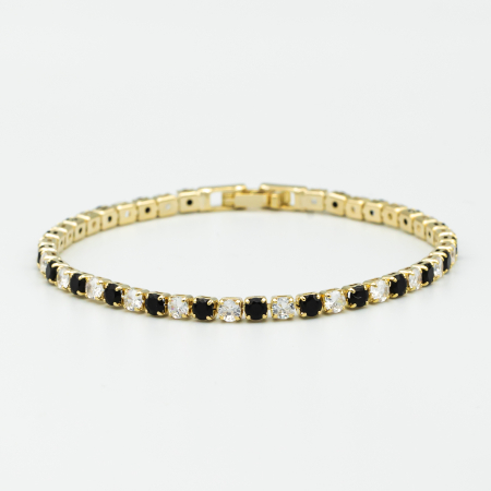 BRĂȚĂRI - Brățară Tennis Placată Cu Aur Black& White