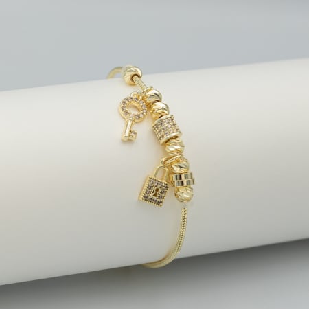 NOUTĂȚI - Brățară Tip Pandora Placată Cu Aur Galben