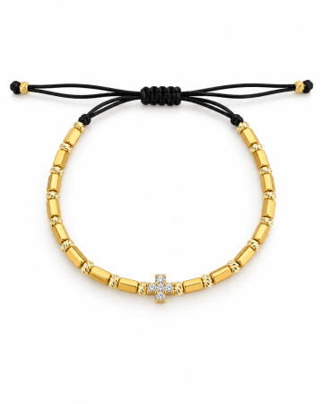 TOATE PRODUSELE - Brățară Unisex Reglabilă Aurie Cu Pandantiv Cruce Și Cristale Zirconia