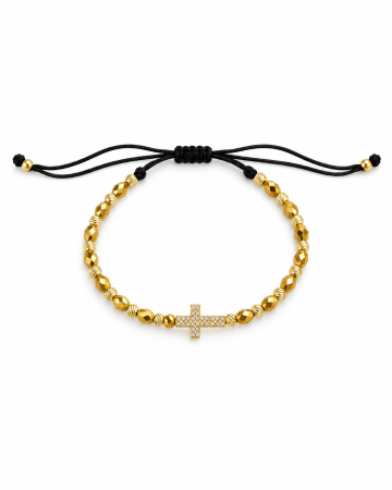 TOATE PRODUSELE - Brățară Unisex Reglabilă Gold Cu Pandantiv Cruce Și Cristale Zirconia