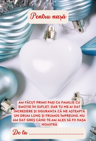 Cartonaș personalizat cu mesaj și fotografie – Emoție în cutia de bijuterii - Model albastru cu globuri [1]