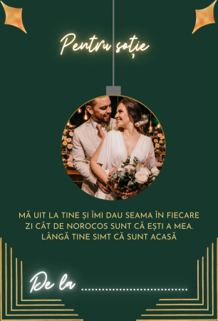 Cartonaș personalizat cu mesaj și fotografie – Emoție în cutia de bijuterii - Model glob cu verde [1]