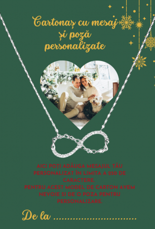 MESAJE ÎN CUTIE - Cartonaș personalizat cu mesaj și fotografie – Emoție în cutia de bijuterii - Model glob cu verde