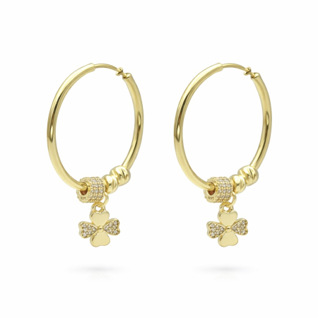 CERCEI - Cercei Aurii Și Rotunzi Cu Charmuri Detașabile Trifoi Cu Patru Foi