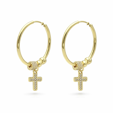 CERCEI - Cercei Aurii Și Rotunzi Cu Charmuri Detașabile Pure Faith