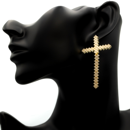 CERCEI - Cercei Opulenți În Formă De Cruce Aurii