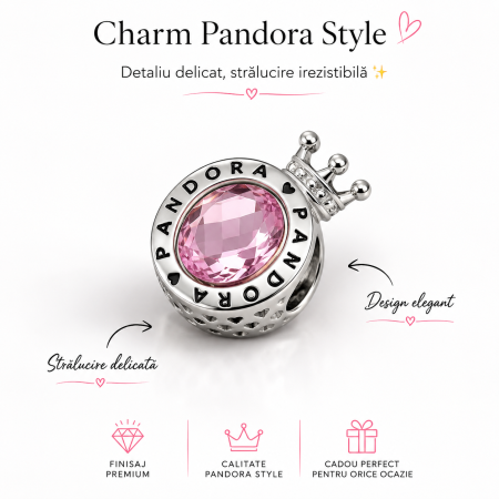 BIJUTERII - Charm Pandora Style Pink Crown