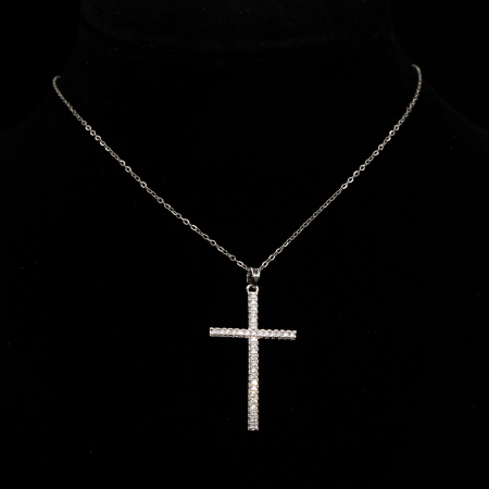 COLIERE - Colier Argintiu Cu Pandantiv Cruce Și Cristale Zirconia