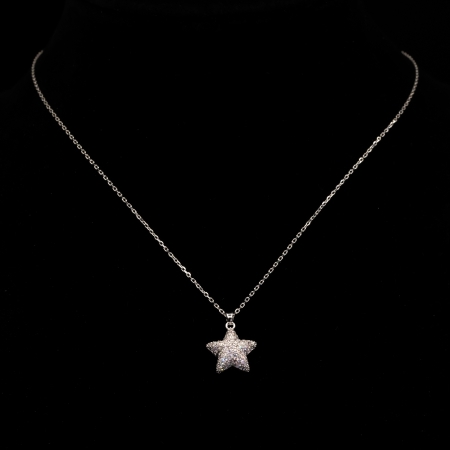 COLIERE - Colier Argintiu Cu Pandantiv Stea Strălucitor