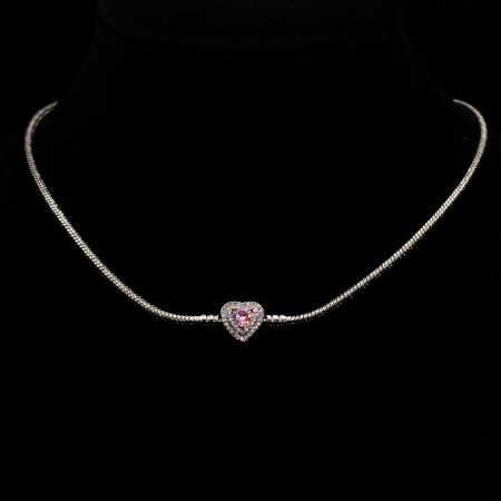 COLIERE - Colier Argintiu Stil Pandora Cu Pandantiv Inimă Pink Love