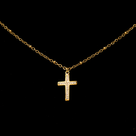 Colier Auriu Cu Pandantiv Cruce Cu Cristale Zirconia [1]