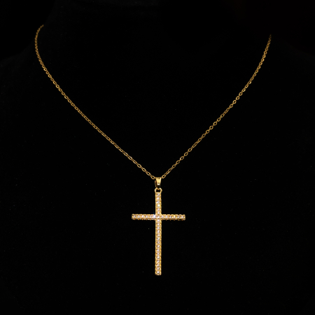 TOATE PRODUSELE - Colier Auriu Cu Pandantiv Cruce Și Cristale Zirconia