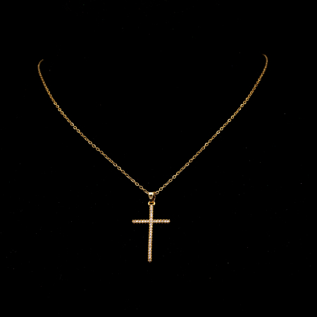 COLIERE - Colier Auriu Cu Pandantiv Cruce Statement Cu Cristale Zirconia