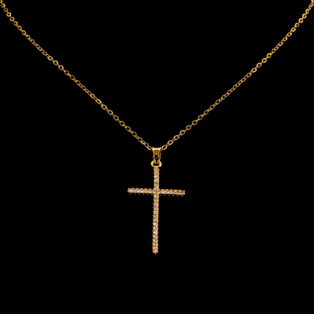 Colier Auriu Cu Pandantiv Cruce Statement Cu Cristale Zirconia [3]